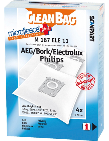 CleanBag M187ELE11 - stofzuigerzakken geschikt voor Philips S-bag, AEG GR201 - 4 stuks