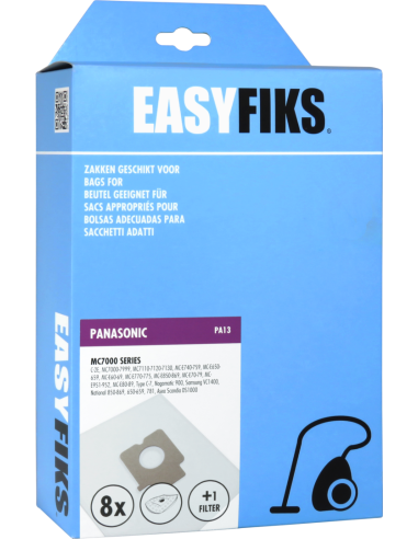 Easyfiks PA13 - Stofzuigerzakken - Geschikt voor Panasonic MC 7000 Serie - 8 stuks