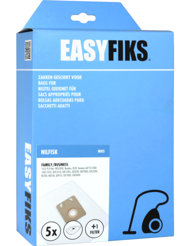 Easyfiks NI05 - Stofzuigerzakken - Geschikt voor Nilfisk Family Business, VP300, Nilfisk Thor - 5 stuks